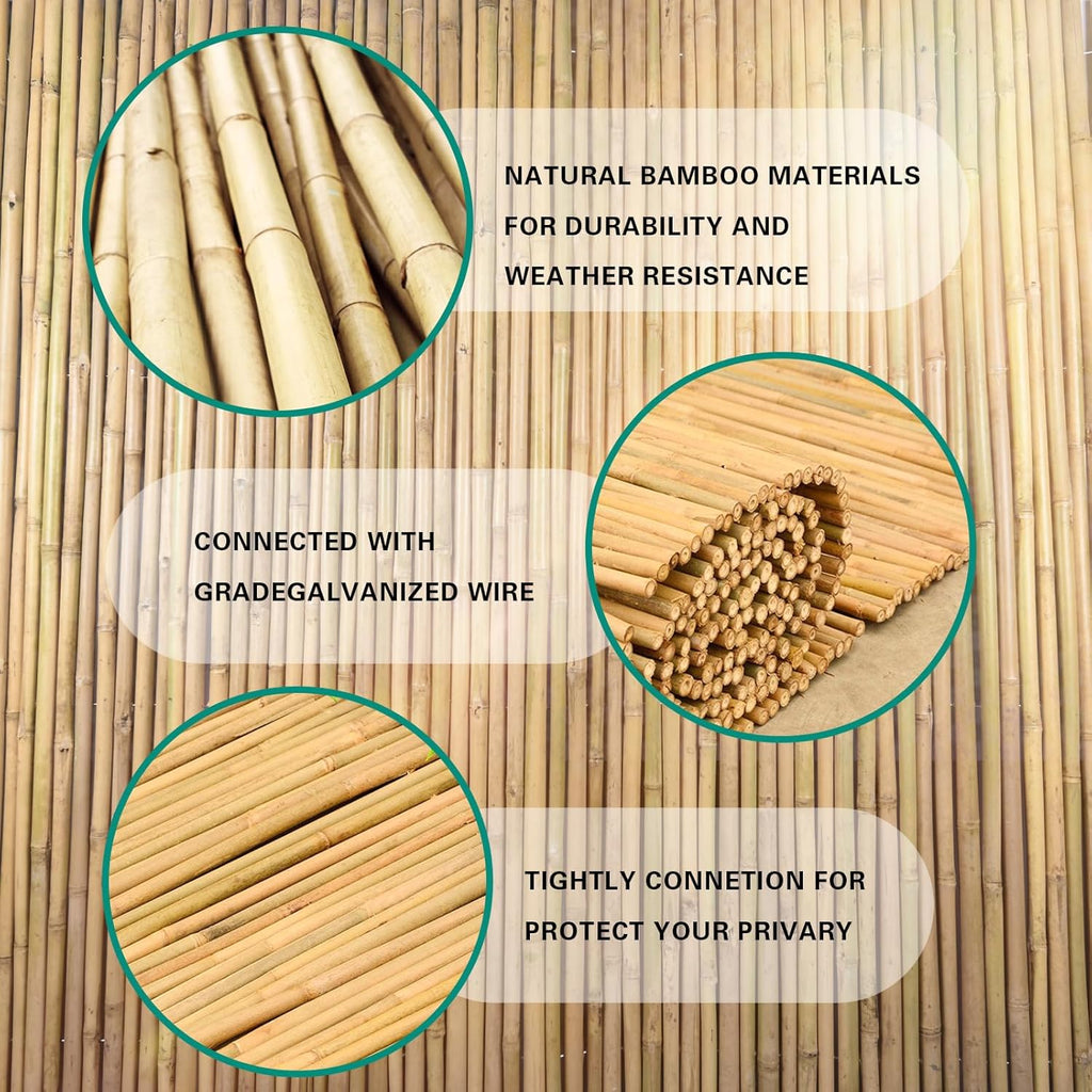 Bamboo Fence 4ft H x 8ft L x 0.7In D, Eco-Friendly Privacy Fence for Outdoor Wall, Garden, Yard, Pool, Patio, Decorative Natural Bamboo Fencing