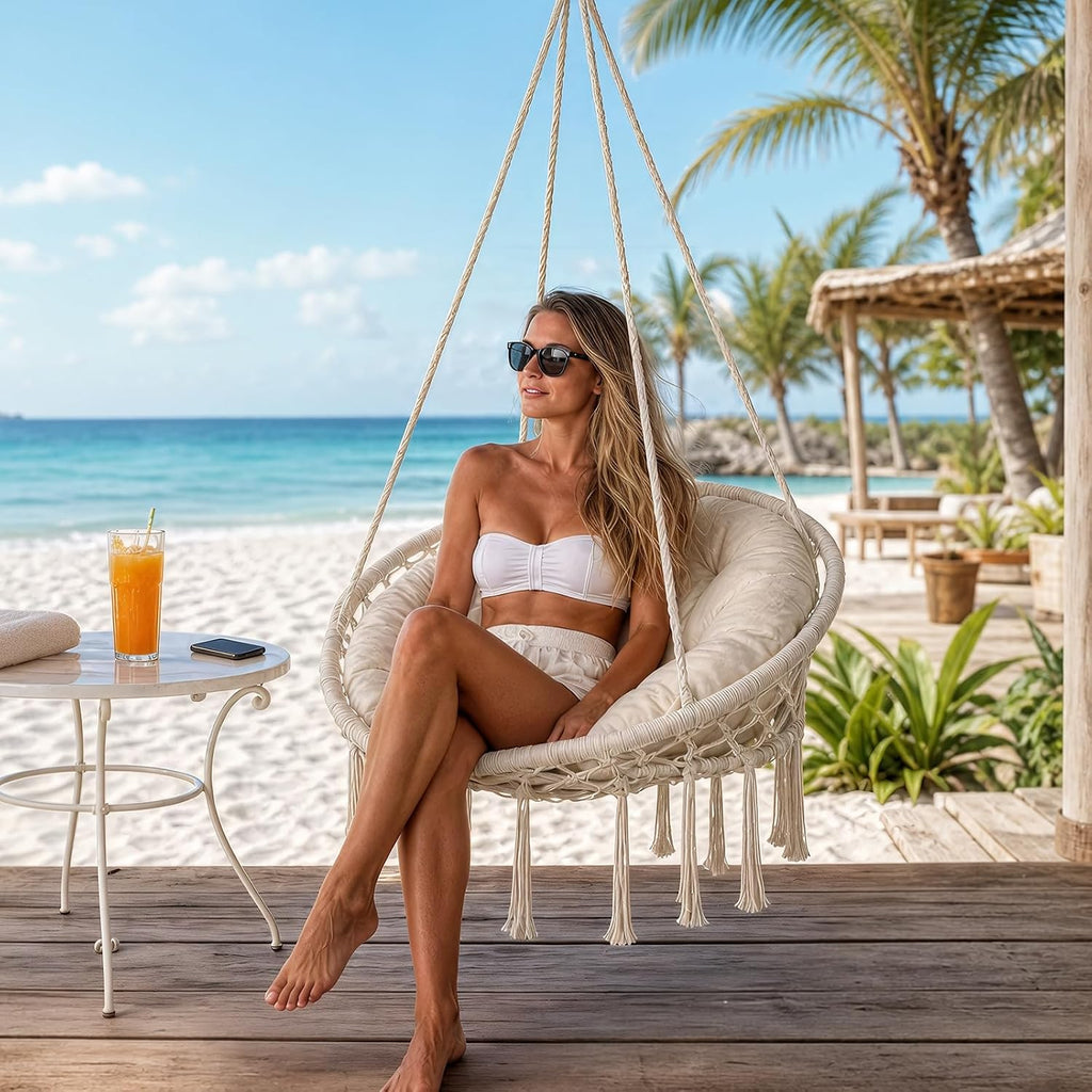 Athena Collection Hammock Chair with Hardware Kit & & Cozy Cushion, White