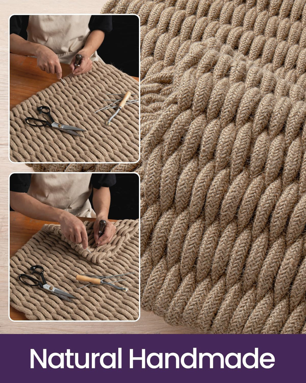 DEXI Jute Door Mat 24x36, Woven Mat for Covered Outside Entry, Light Taupe