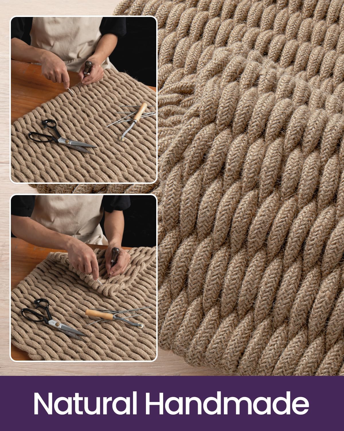 DEXI Jute Door Mat 24x36, Woven Mat for Covered Outside Entry, Light Taupe