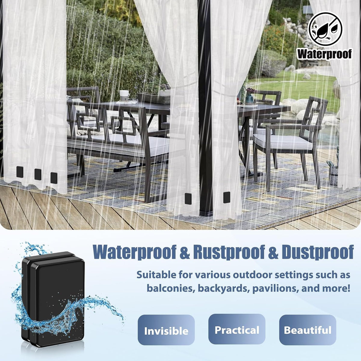 16PCS 52 oz Heavy Duty Outdoor Curtain Weights, Waterproof Magnets, Black
