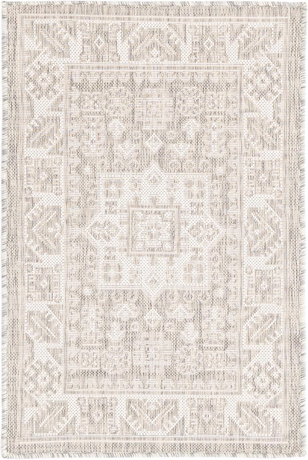 Rugs.com - Outdoor Aztec Rug – 2' x 3' 1 Light Gray Indoor/Outdoor Rug – Weather Resistant Flatweave for Patios, Decks, and Porches
