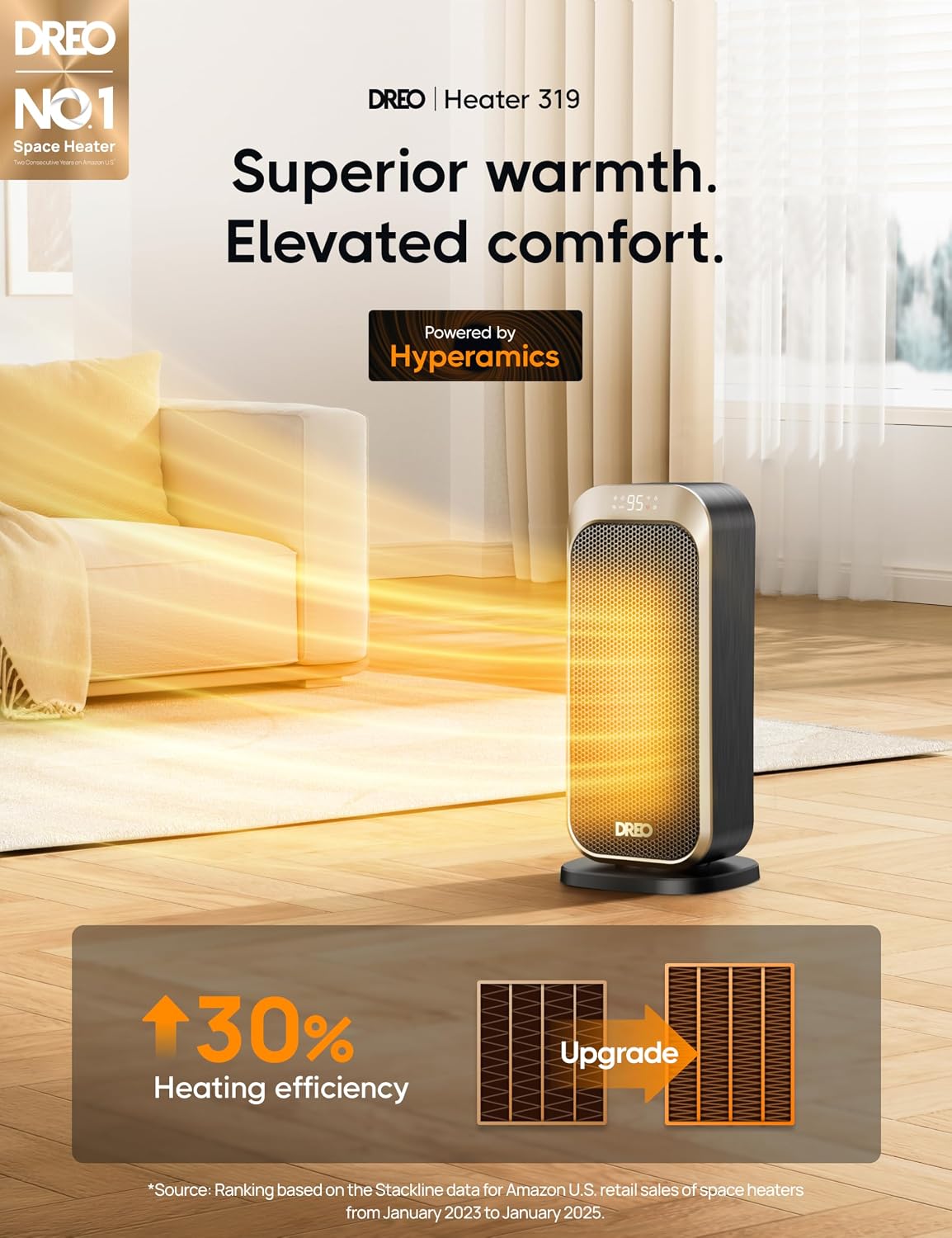 DREO Quiet Space Heater, 1500W Portable Heaters for Indoor Use with Remote