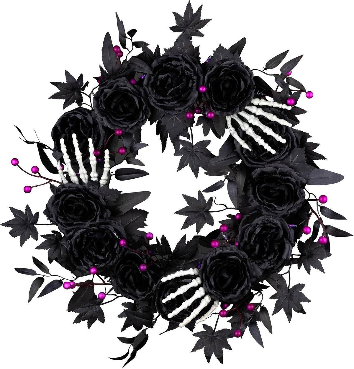 National Tree Company, 24inch Artificial Bad to The Bone Halloween Wreath, 30 Purple LED Lights,