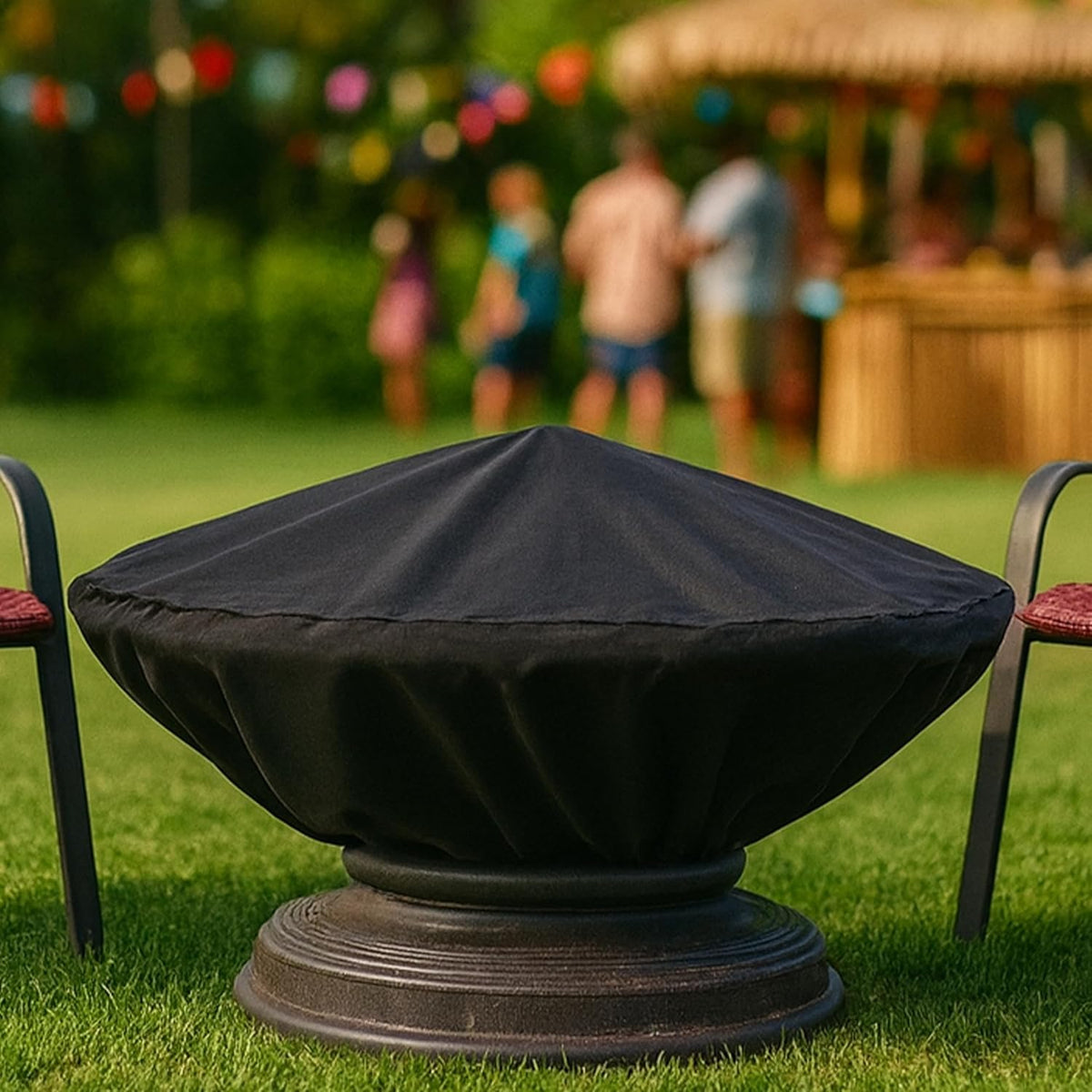 Sunnydaze Heavy Duty Outdoor Fire Pit Cover, Round, Durable PVC, Black, 58"