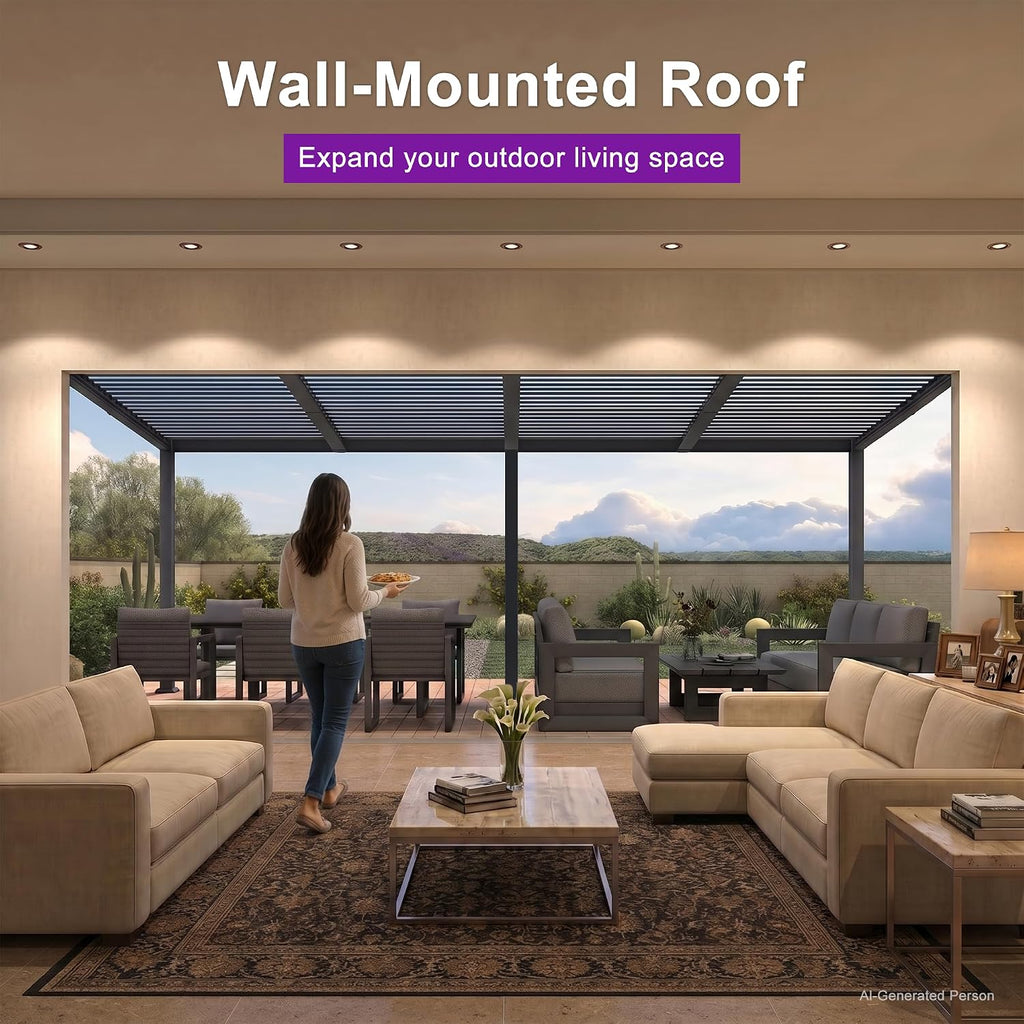 PURPLE LEAF Wall Mounted Pergola 10' x 20' Louvered Pergola,Aluminum Frame