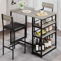 CABIHOME Dining Table Set for 2, Kitchen Table and Upholstered Chairs for 2, 3 Piece Counter Height Bar Table Set with 3 Large Storage Shelves for Small Space, Apartment, Studio, Rustic Gray