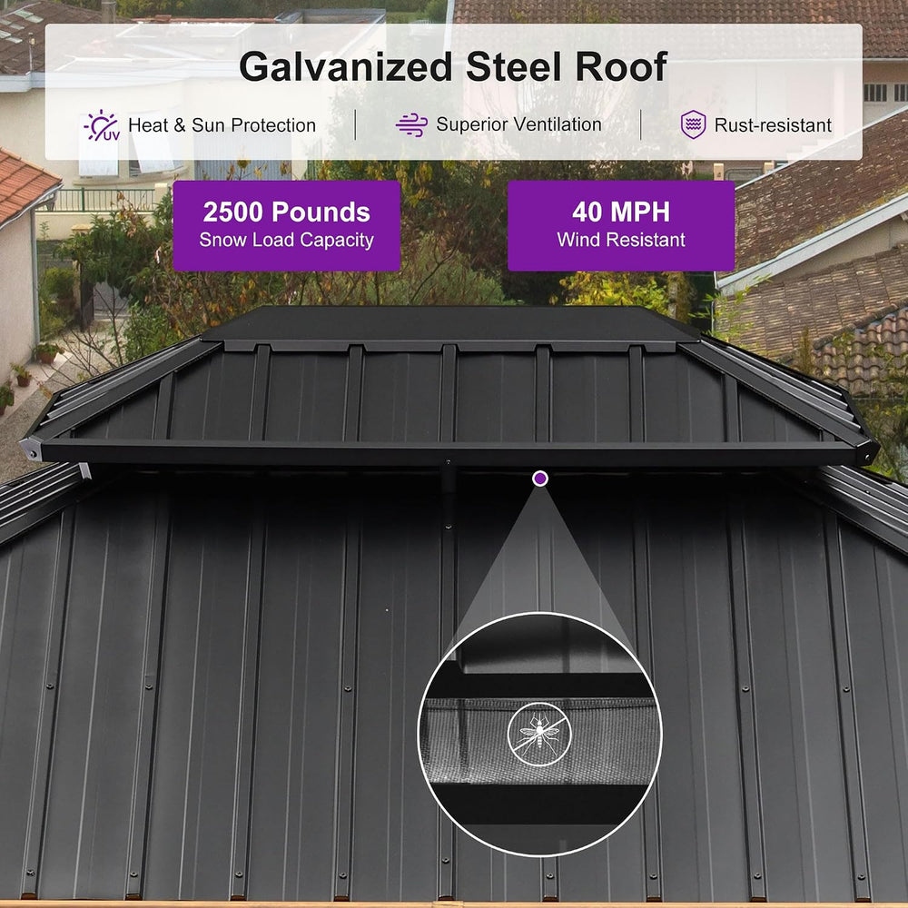 PURPLE LEAF Gazebo 10' x 12' with Light Drainage System, Wood Grain