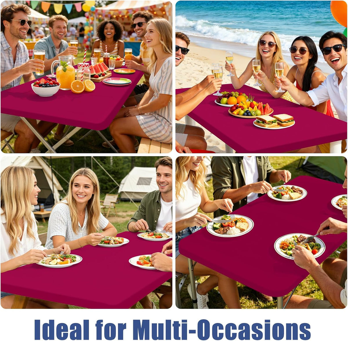 Moosfor 4 Pack Rectangle Spandex Fitted Table Cloth, 6FT Elastic Tablecloth