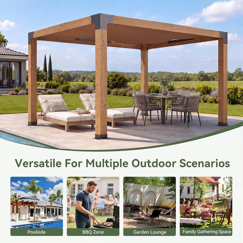 Aoxun 10x12 Cedar Wood Pergola, Outdoor Solid Wooden Pergola Kit
