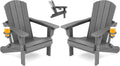 SERWALL Folding Adjustable Adirondack Chairs Set of 2, Cup Holders, Gray