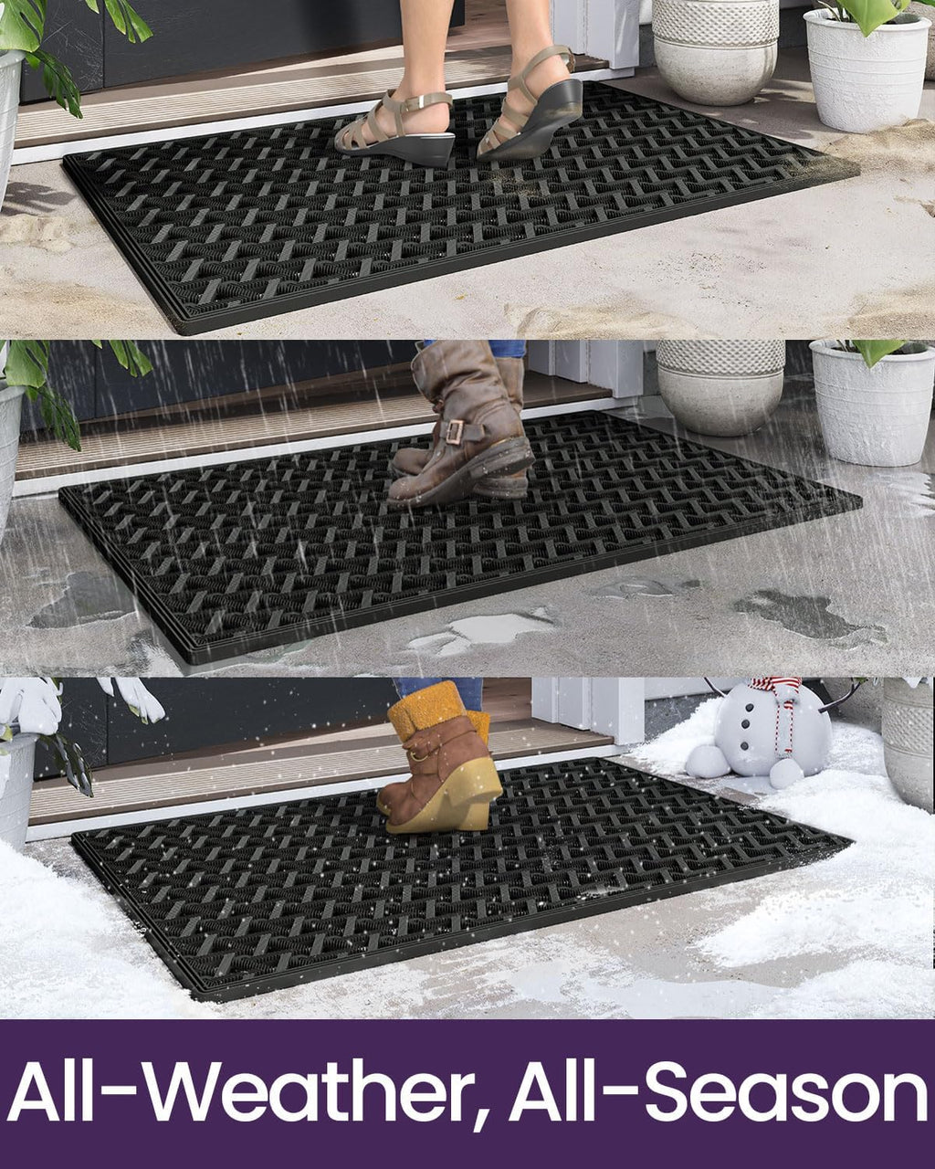 DEXI Front Door Mat Outside Entrance Rubber Floor Doormat, 19x30 Black