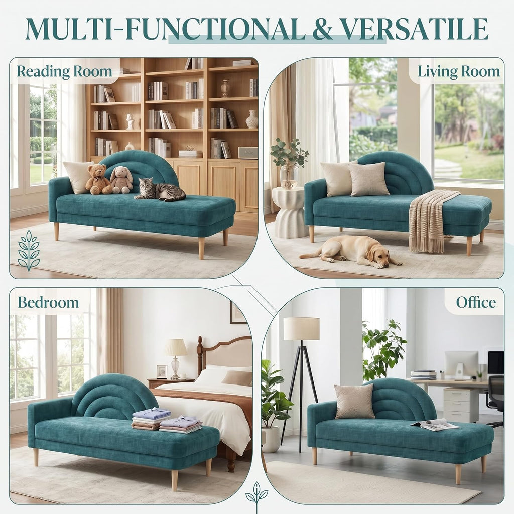 62.2" Linen Chaise Lounge Chair Indoor with Right Armres, Turquoise