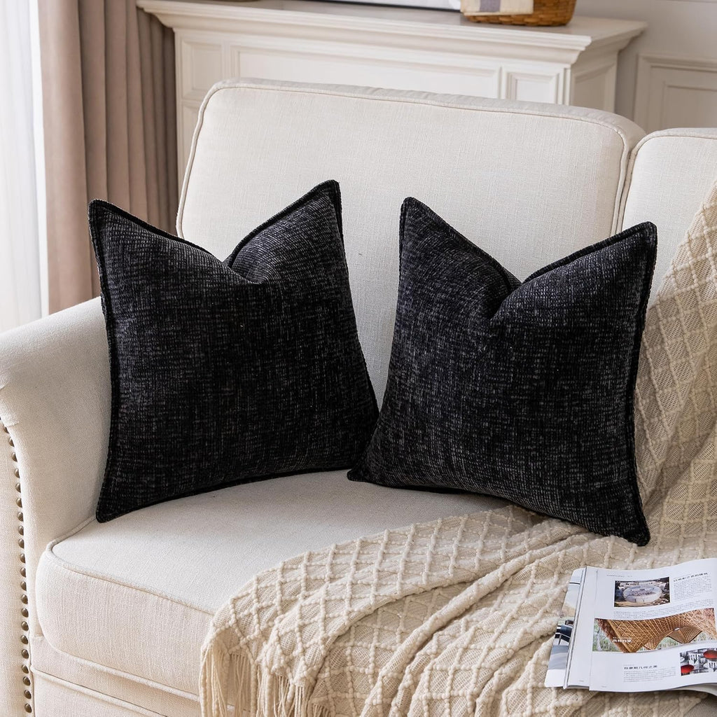 Neelvin Textured Throw Pillow Covers 26x26 Thick Luxury Chenille Decorative Pillow Case with Nubby Granular Texture, Modern Woven Couch Cushion Cover for Sofa Bed,Black, Set of 2