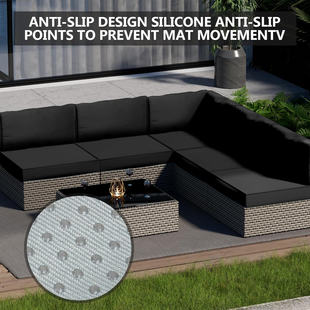14 Piece Outdoor Patio Waterproof Cushion Covers, Fits 6-Seat Wicker Rattan Sectional Couch Chair Furniture Cover Replacement Set - Fade-Resistant Patio Cushion Covers with Zipper