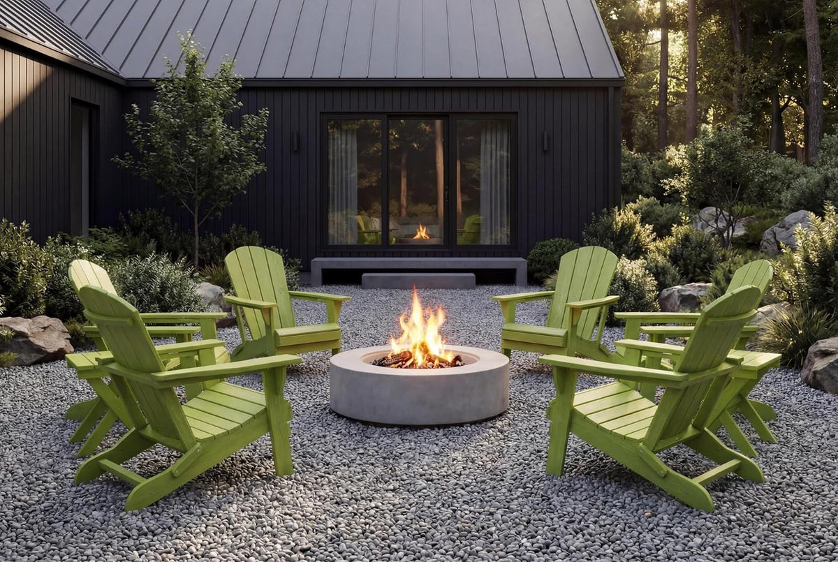 Folding Adirondack Chairs Set of 6 with Cup Holders, Heavy Duty HDPE Plastic Outdoor Chairs, Weather Resistant Heavyweight Patio Furniture Set for Deck, Fire Pit, Backyard, Apple Green