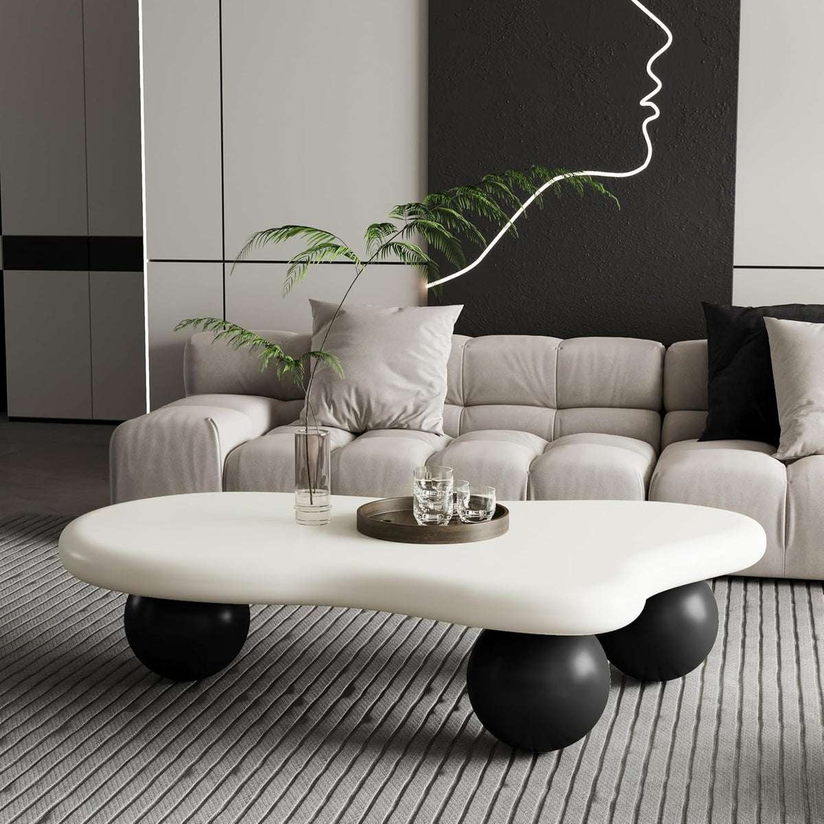 40" Modern Coffee Table Cloud Shape Low Center Table Cute Irregular