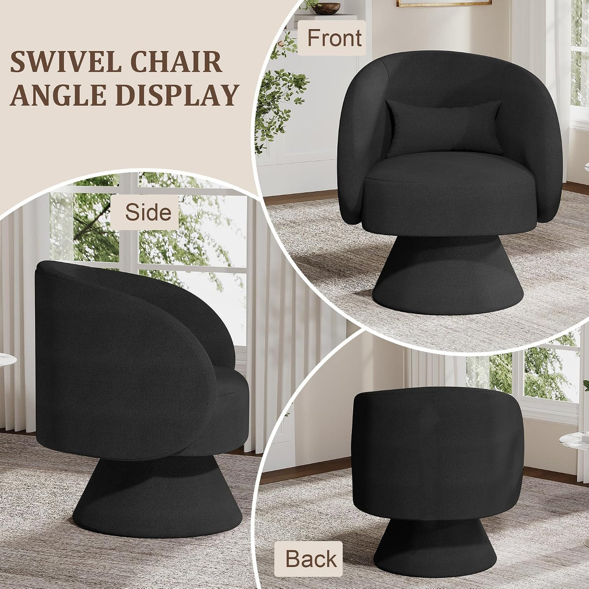 Swivel Barrel Chair Set , 360 Degree Small Accent Vanity Chair, Linen Black