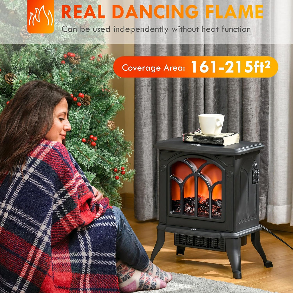 HOMCOM 17" Freestanding Electric Fireplace Stove Heater 750W/1500W Black