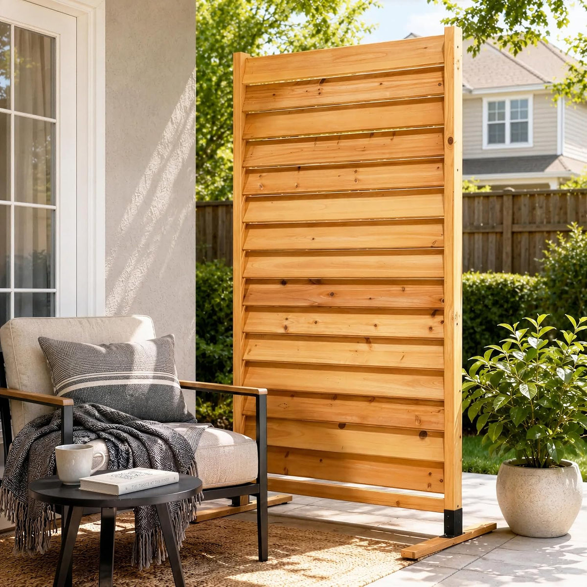 Enclo Louvered Freestanding/Surface Mounted Privacy Screen, Cedar Wood