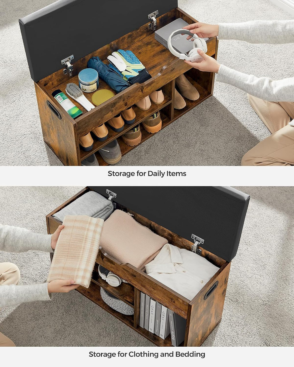 VASAGLE Storage Bench with Cushion, Shoe Bench,11.8 x 31.5 x 17.3 Inches