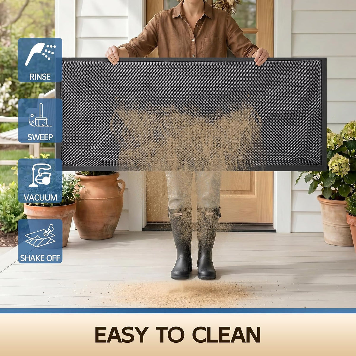 Amyracel Front Door Mat Outside Entrance, Dirt Trapper Mat 72" x 36", Gray