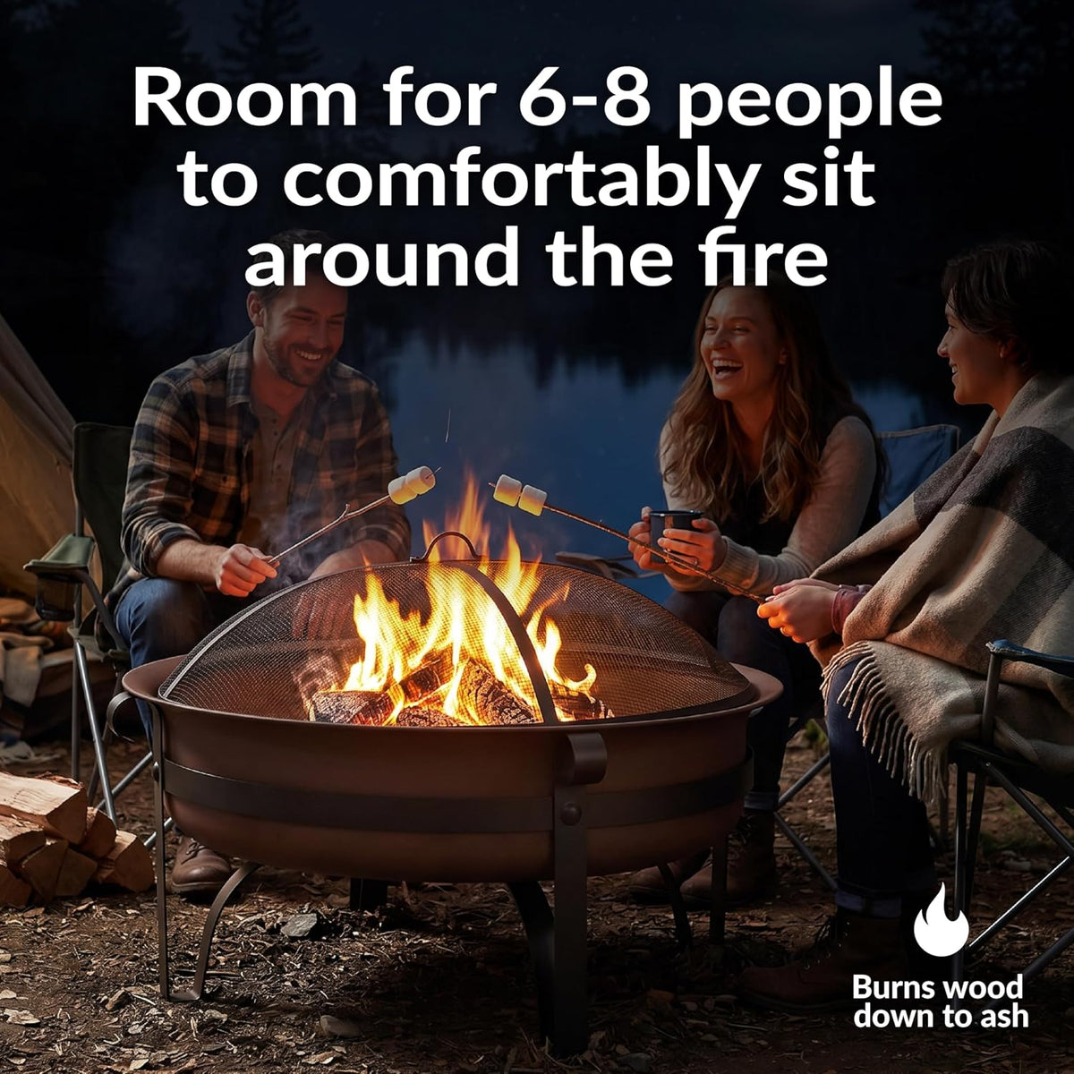 Sunnydaze Round Patio Fire Pit for Outside Wood Burning, Dark Bronze, 34"