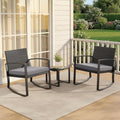 Qsun 3 Pieces Patio Furniture Set Rocking Bistro Set Outdoor Rattan Conversation with Coffee Table for Garden Balcony Backyard Poolside (Grey Cushion)
