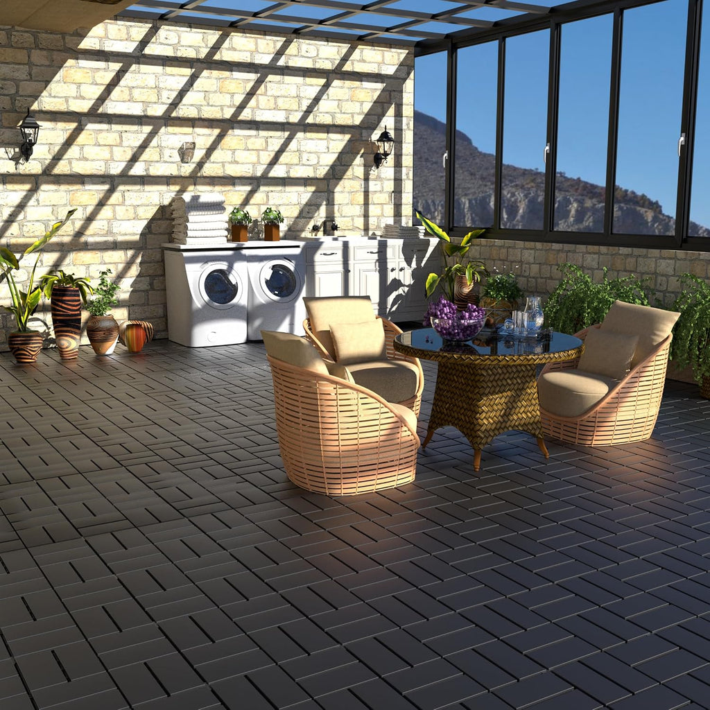 44 Sq. ft Plastic Interlocking Deck Tiles, ACIDBOLT 44 PCS 12" x 12" Patio Waterproof Indoor Outdoor Flooring All Weather Use, Patio Floor Decking Tiles for Porch Poolside Balcony Backyard, Gray