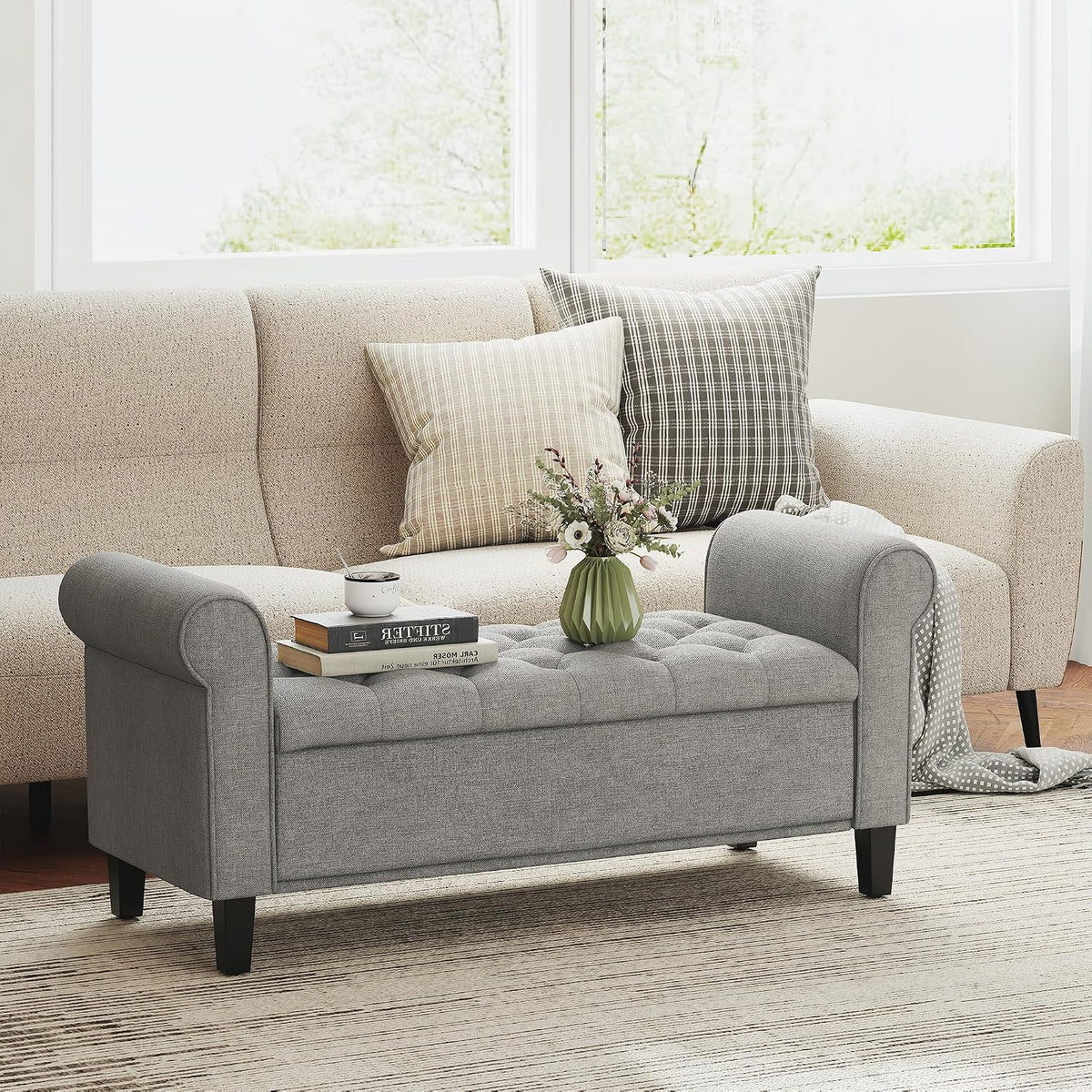 HOMCOM Storage Ottoman Bench 50" with Lift Top Lid, Light Gray