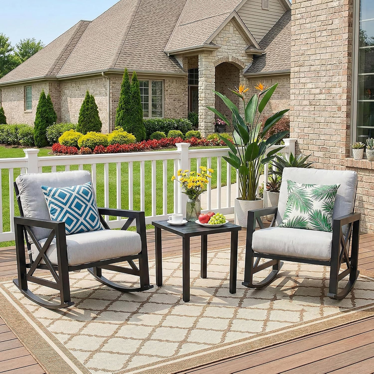 NATURAL EXPRESSIONS 3 Piece Patio Rocking Bistro Set, 6.5'' Thick Cushions
