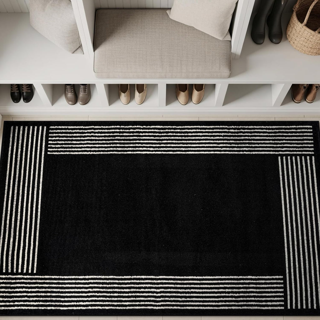 Rugshop Modern Bordered Minimal Area Rug for Living Room Black 4' x 6'