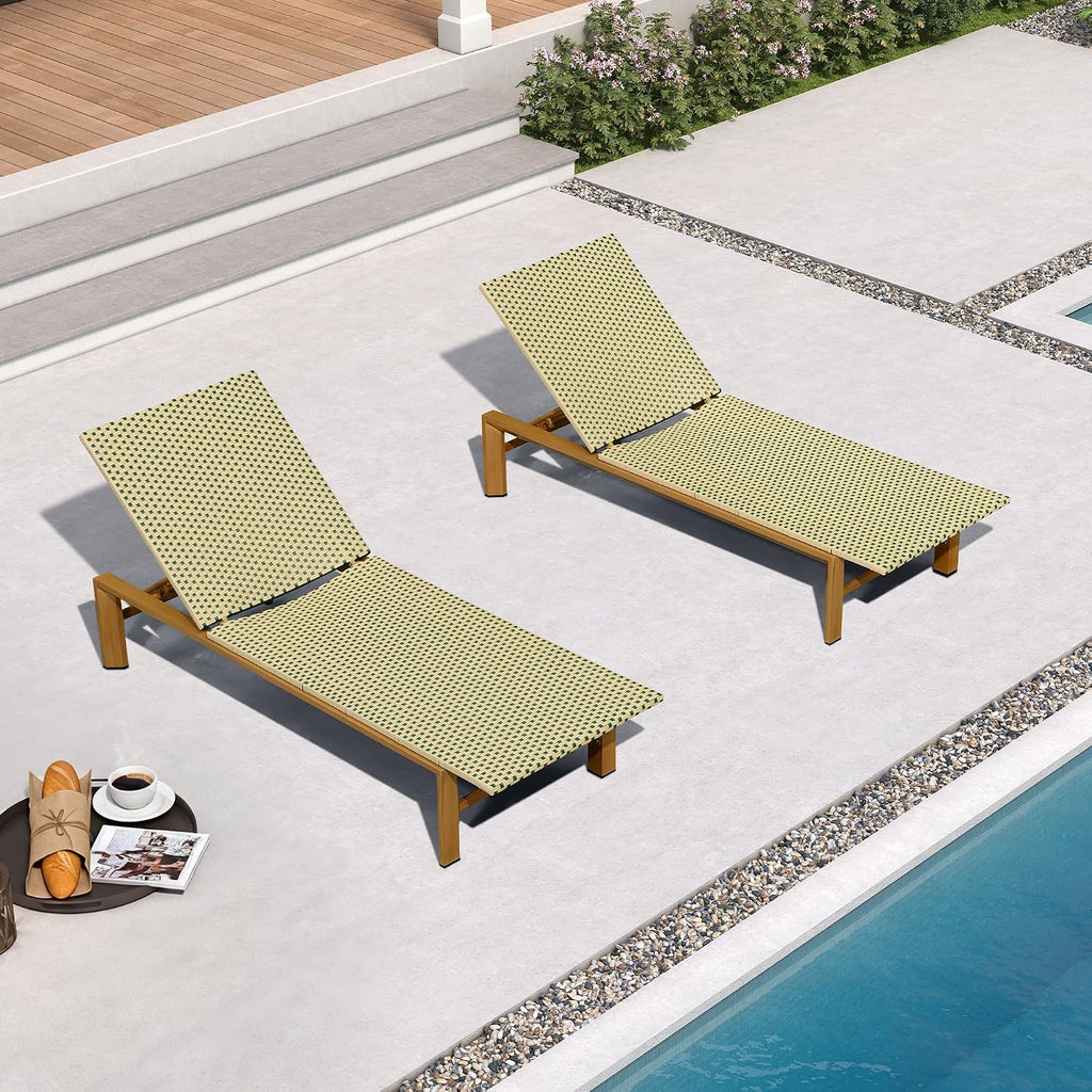 PURPLE LEAF Extra Wide Patio Lounge Chair Resort Wicker Set of 2, Green