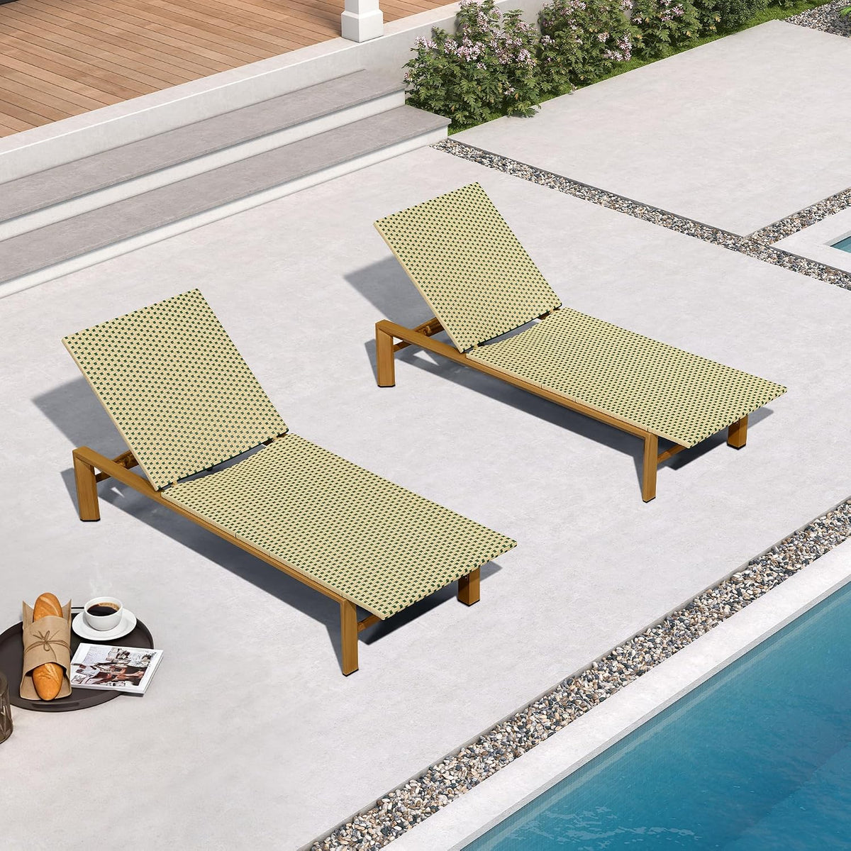 PURPLE LEAF Extra Wide Patio Lounge Chair Resort Wicker Set of 2, Green