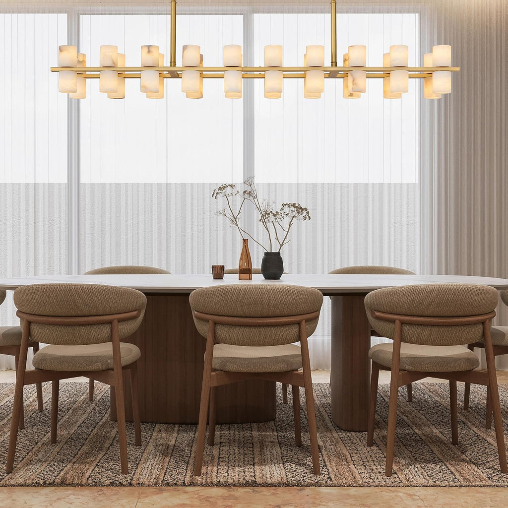 Alabaster Rectangular Chandelier for Dining Room, L54in Modern Chandeliers, Adjustable Marble Pendant Light Fixture, Rectangle Chandelier for Dining Table Living Room Kitchen Island(Brass)