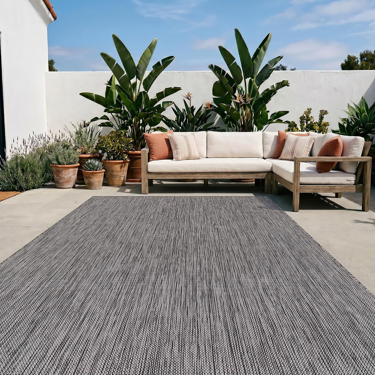 Outdoor Rug 8x10 Gray Washable Outside Rugs for Patios Porches Solid Modern Waterproof Durable Non-Shedding, Easy-to Clean Deck Balcony Indoor Outdoor Carpet (8 x 10 Gray)
