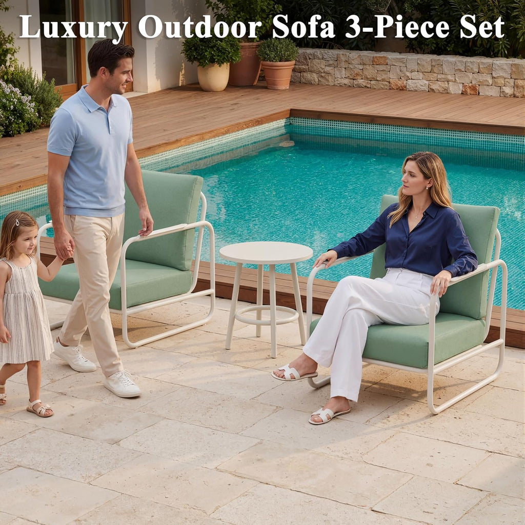 3 Pieces Aluminum Outdoor Patio Conversation Set with Coffee Table