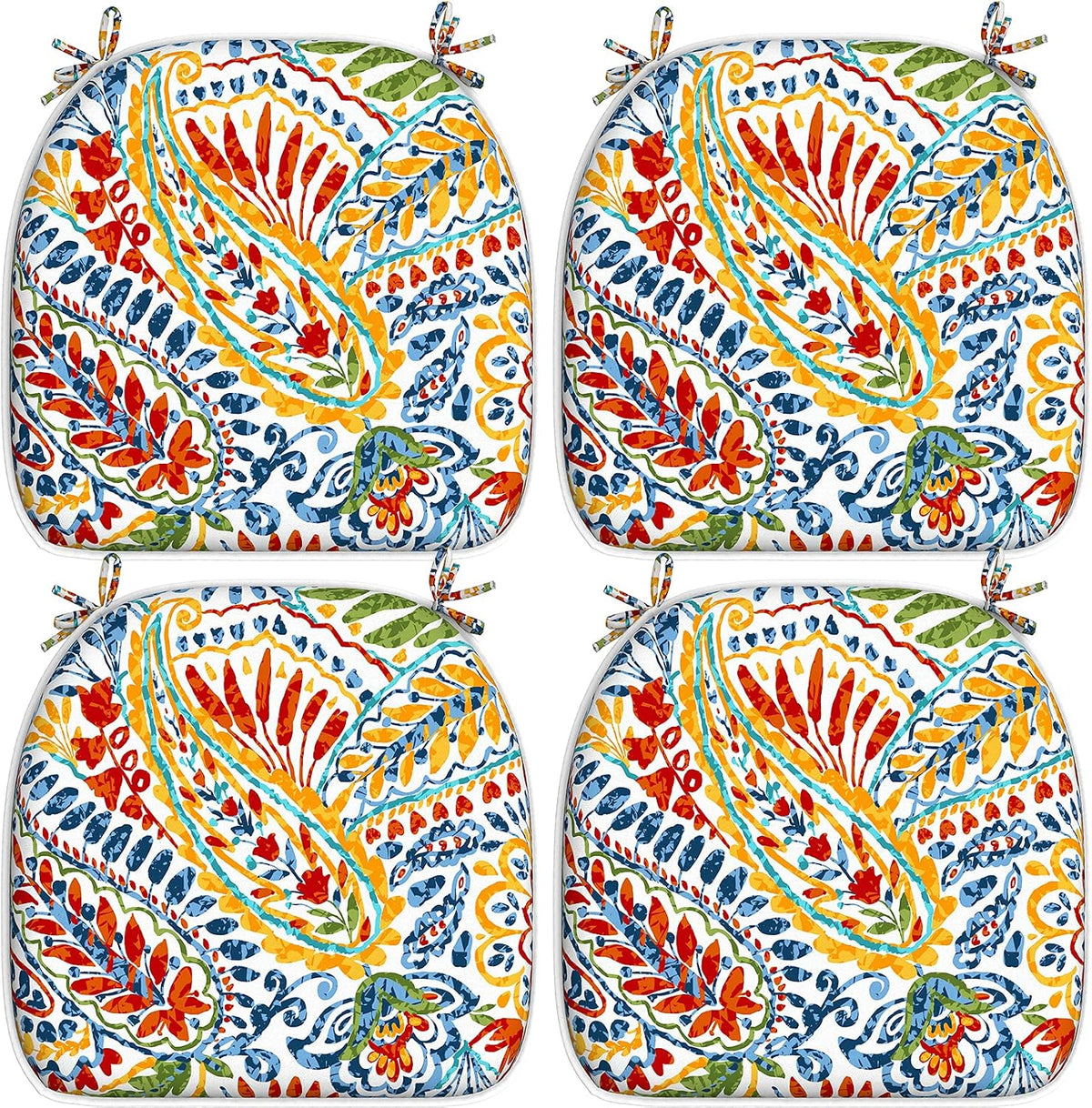 LVTXIII Indoor/Outdoor Chair Cushions Seat Cushions with Ties, Patio Chair Pads D16xW17 Inch for Patio Furniture Garden Home Office Decoration 4 Pack,Paisley Multi