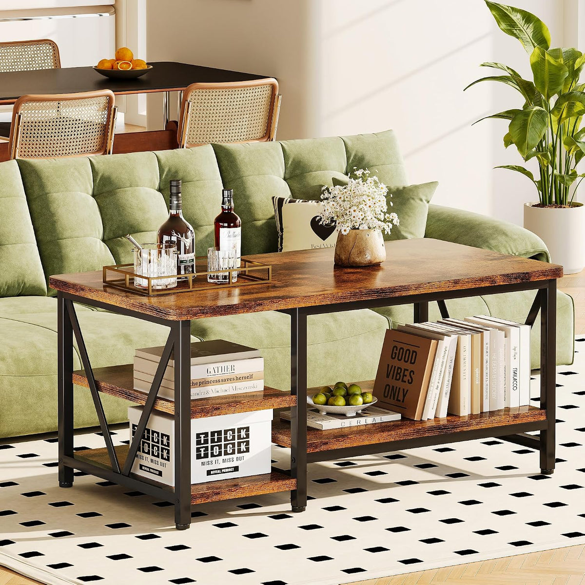 Coffee Table, 39.3" Farmhouse Coffee Table with Sturdy V-Frame Support