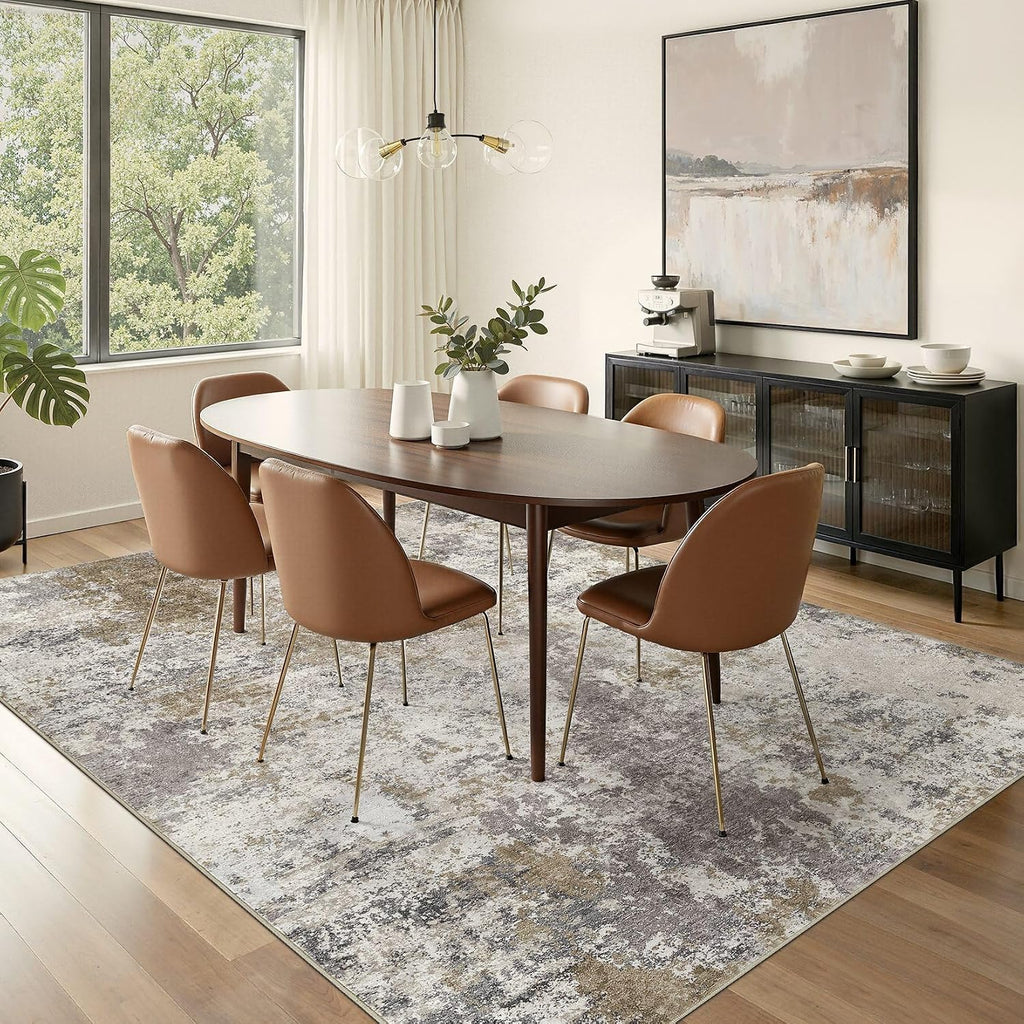Nakagishi 10X14 Abstract Washable Area Rugs for Living Room-Brown Grey