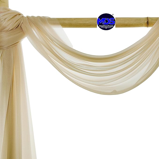 MDS Halloween Chiffon Draping Fabric - 2 Panel, 30" Wide x 40ft Long - Sheer Spooky Arbor & Canopy Drapery for Haunted House Backdrops, Party Ceilings, DIY Costumes & Themed Events - Champagne Gold (Pack of 2)