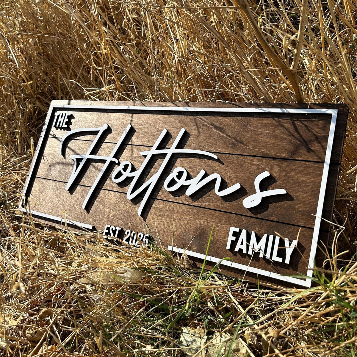 Personalized Family Name Sign - Custom Art Deco Last Name Wood Wall Decor Plaque, Rustic Farmhouse Style Wedding Gift, Housewarming Gift, Custom Wooden Wall Hanging with Established Date, Large Wall Art for Living Room or Entryway 23x7" (Small)