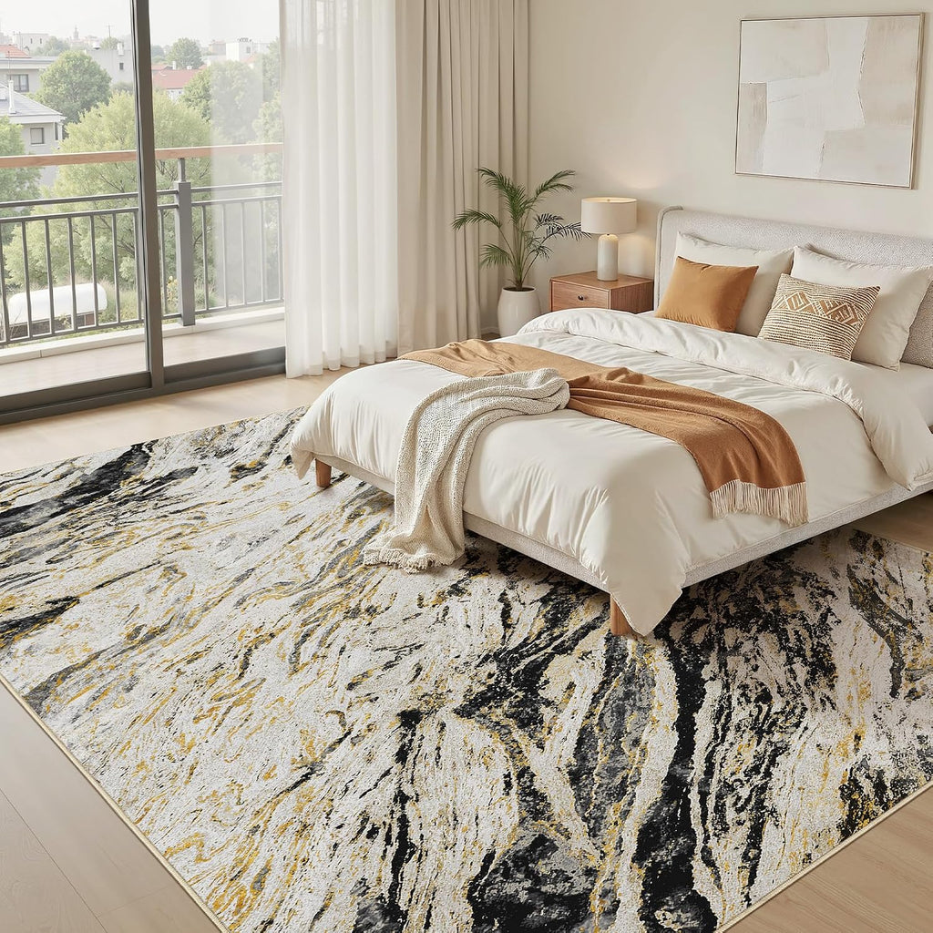 area rugs for living room: 9x12 abstract washable shown in use