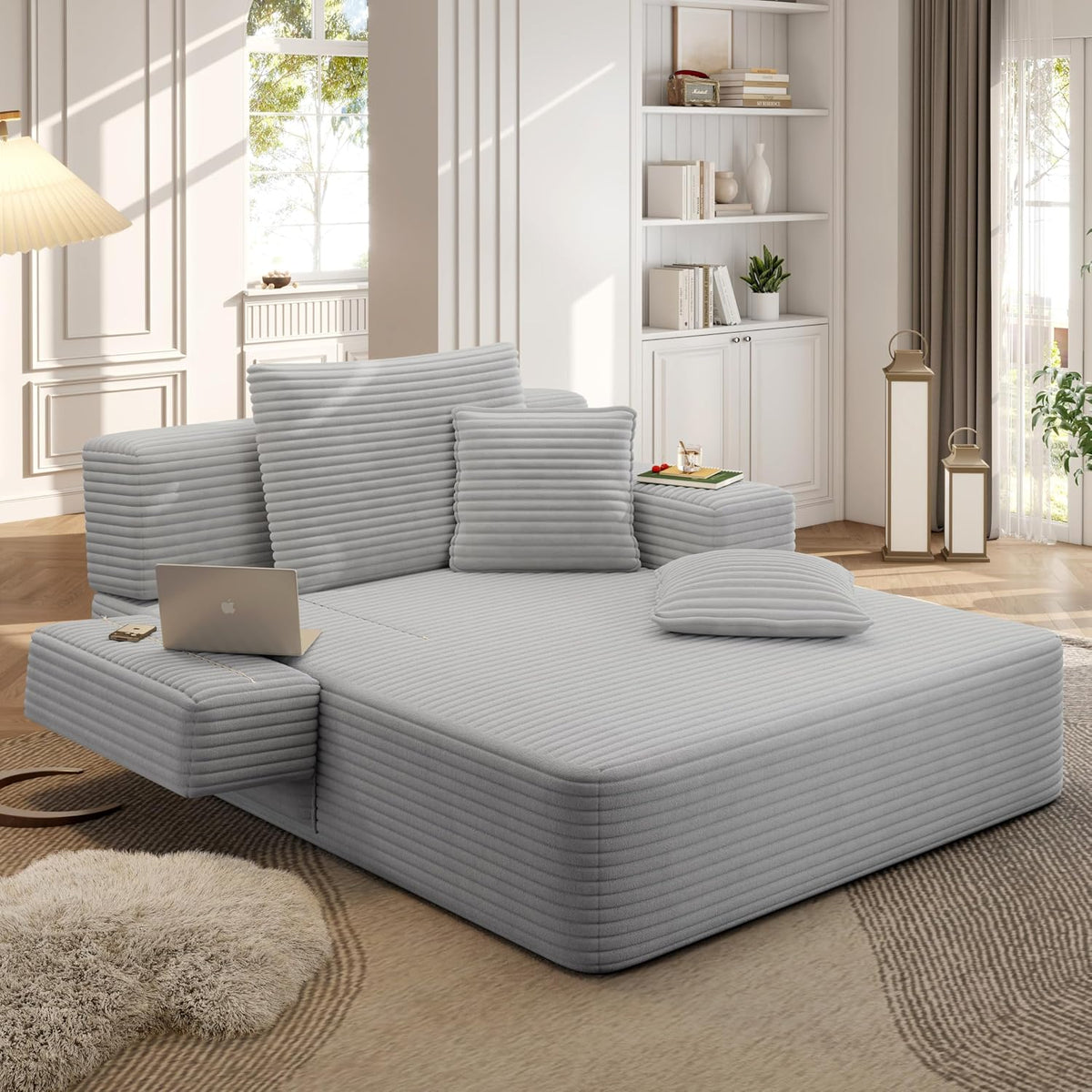 Avenix 70" Oversized Boneless Chaise Lounge Chair Indoor, Comfy Oversized Reading Chair Sleeper Sofa Bed, No Assembly Required, Light Gray