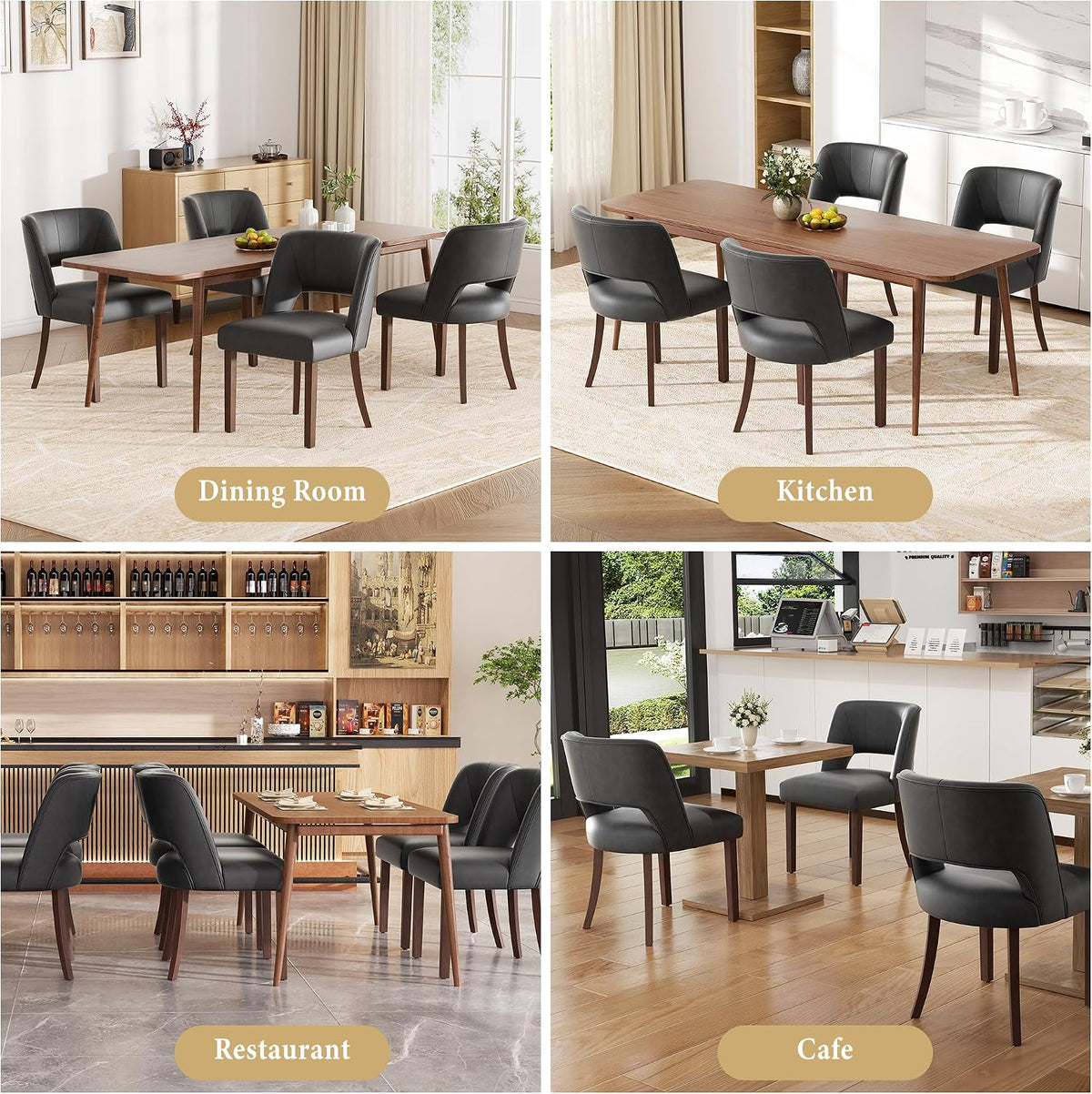 Dining Chairs Set of 8,Modern Dining Room Chairs with Thick Cushions,Faux Leather Upholstered Kitchen Dining Chairs with Wood Legs for Kitchen Dining Room Living Room,Black