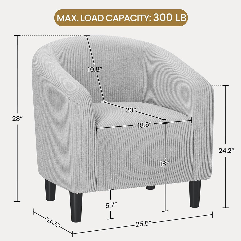 Yaheetech Small 25.5in Wide Corduroy Accent Chair for Bedroom, Light Gray
