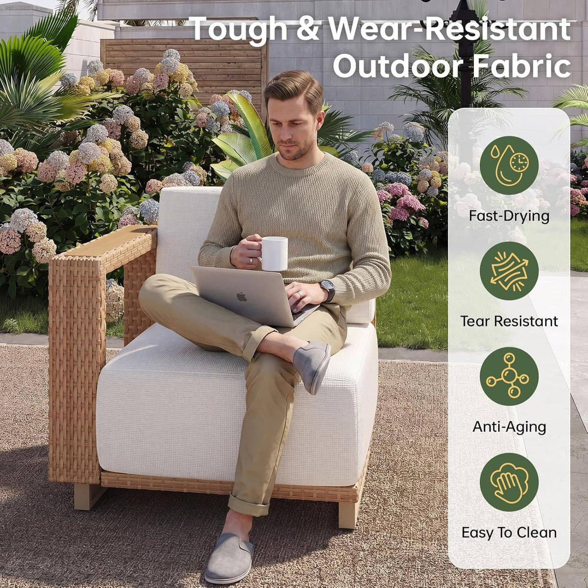 Aoxun Patio Furniture Set, 6 Piece Outdoor Wicker Sofa, Yellow/Beige