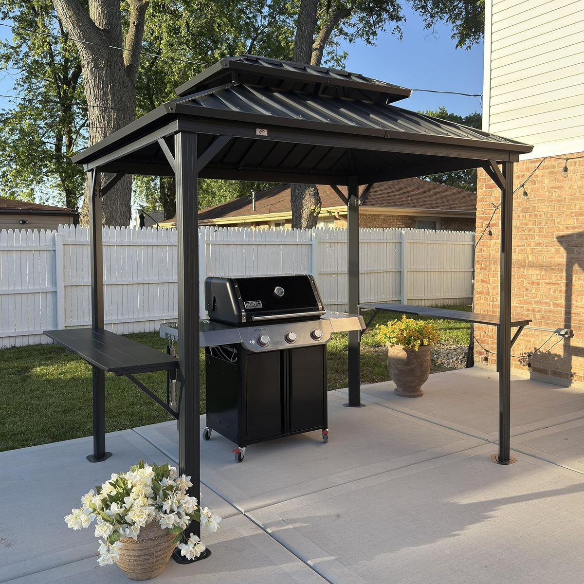 PURPLE LEAF Hardtop Grill Gazebo 6' x 8' Aluminum Frame Double Tier, Gray