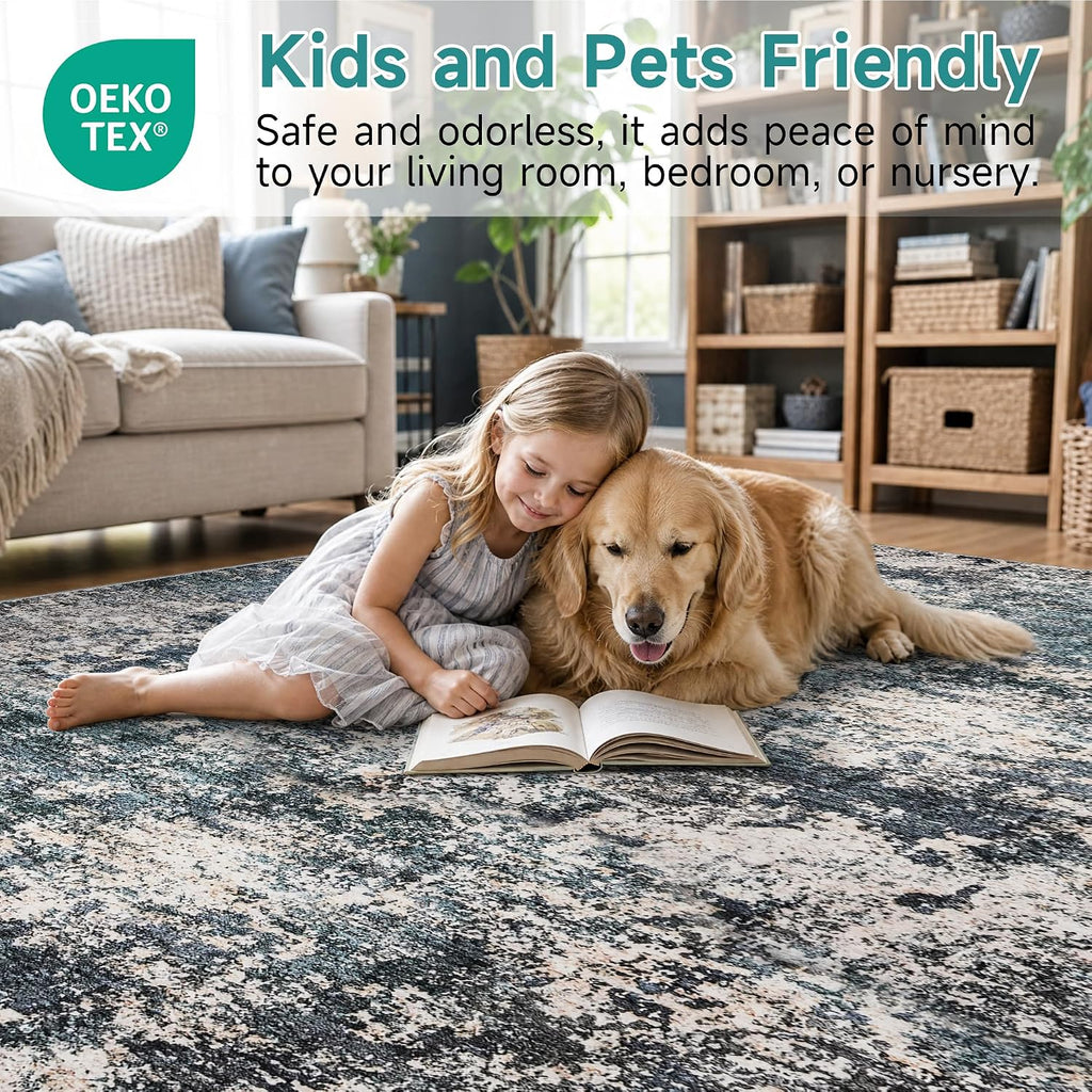 Area Rug 12x15 Living Room: Washable Low Pile Stain Resistant Indoor Carpet