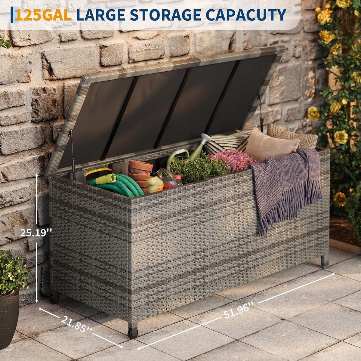 Garvee 125 Gallon Large Deck Box Waterproof PE Rattan